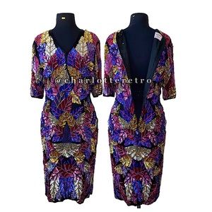 vtg Sequin Beaded Trophy Dress • S/M